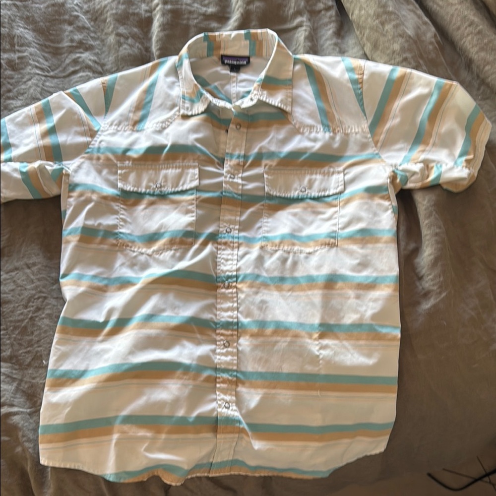 Men's Striped Shirt - Blue and White